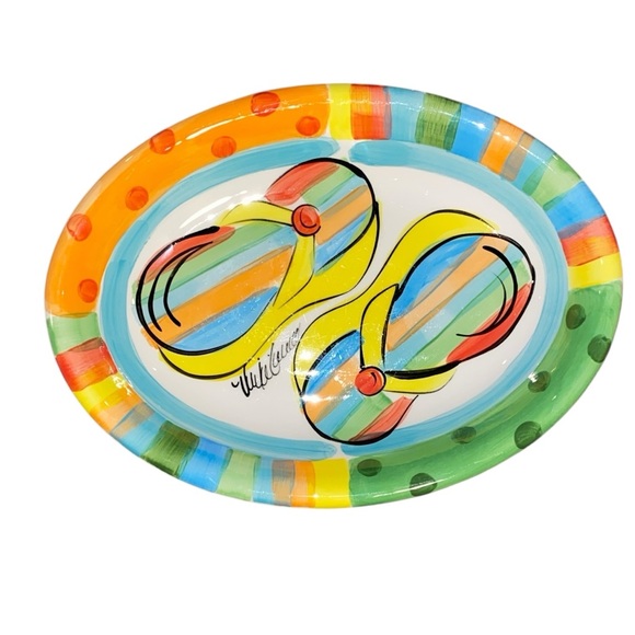 Vicki Carroll Colorful Splish Splash Flip Flop Design Oval 13” Plater